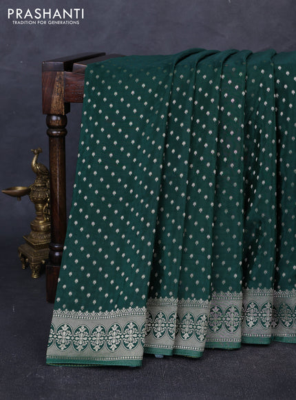 Banarasi silk saree bottle green with allover thread & zari woven buttas and zari woven border