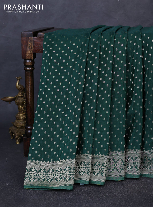 Banarasi silk saree bottle green with allover thread & zari woven buttas and zari woven border
