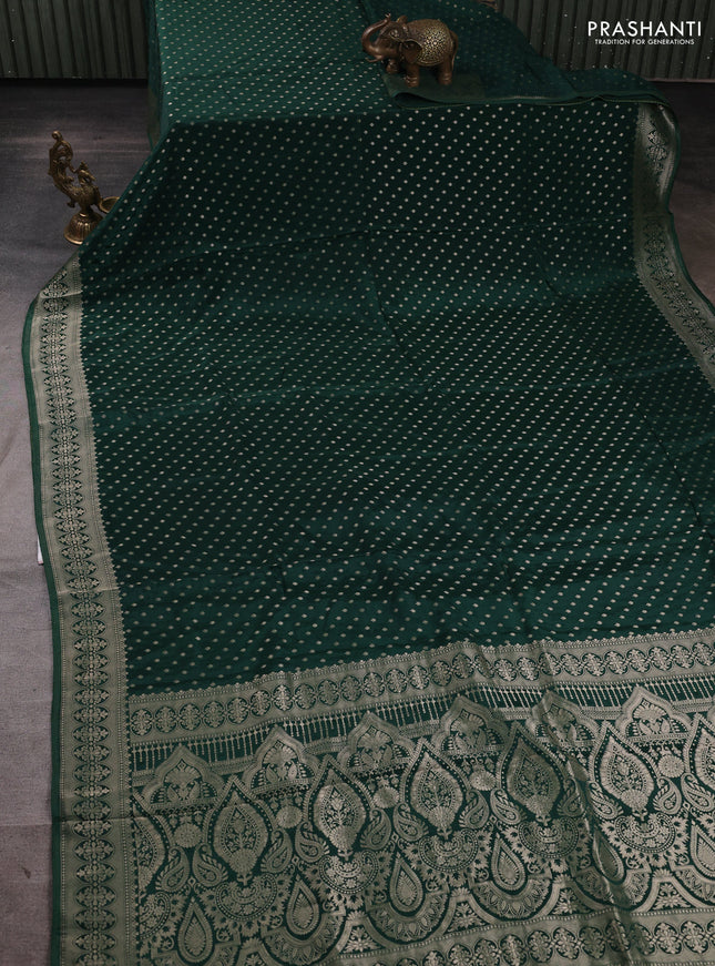 Banarasi silk saree bottle green with allover thread & zari woven buttas and zari woven border