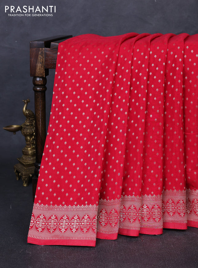 Banarasi silk saree red with allover thread & zari woven buttas and zari woven border