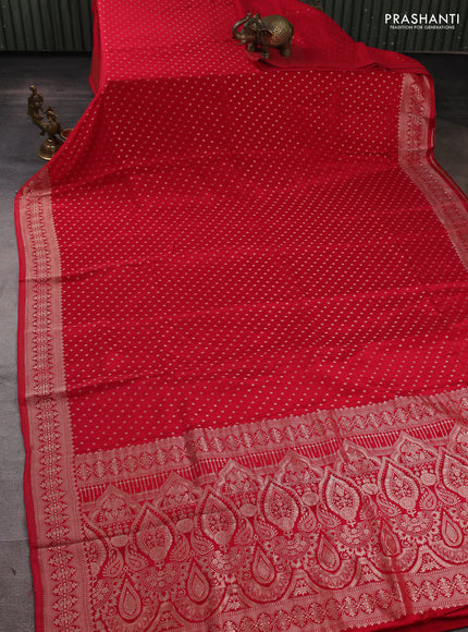 Banarasi silk saree red with allover thread & zari woven buttas and zari woven border