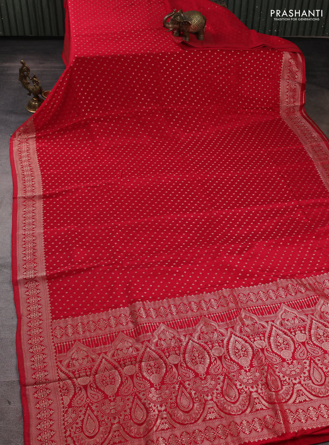 Banarasi silk saree red with allover thread & zari woven buttas and zari woven border