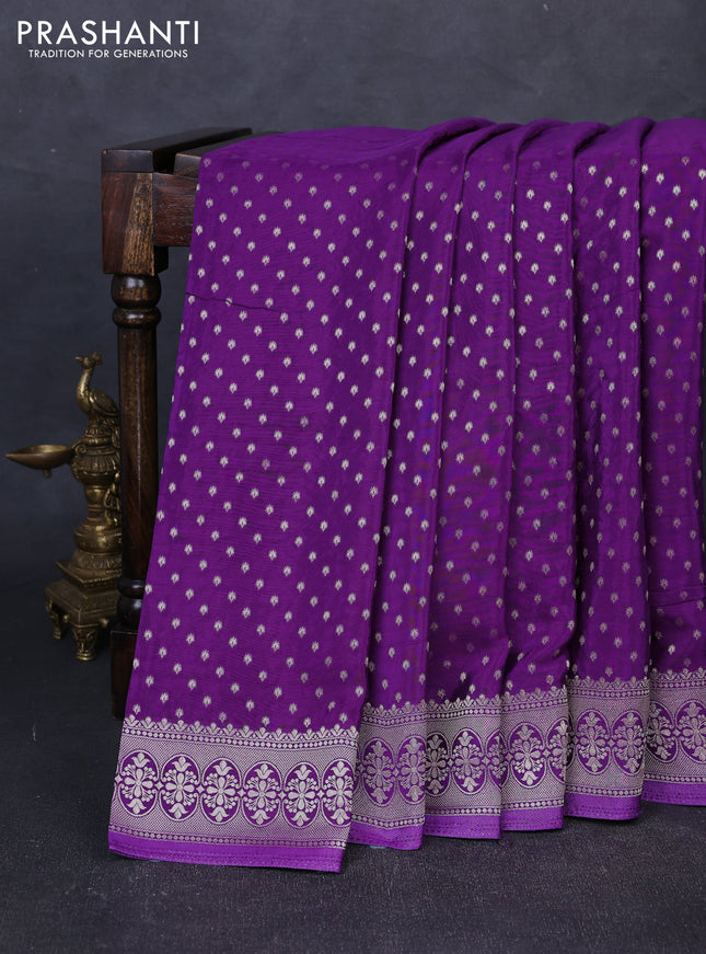 Banarasi silk saree violet with allover thread & zari woven buttas and zari woven border