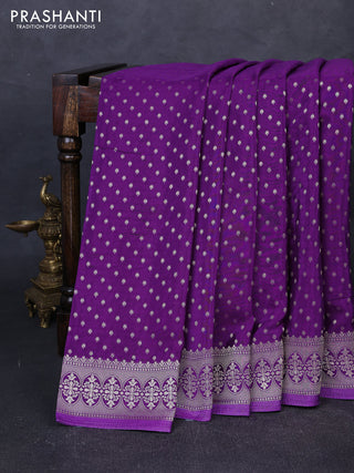 Banarasi silk saree violet with allover thread & zari woven buttas and zari woven border