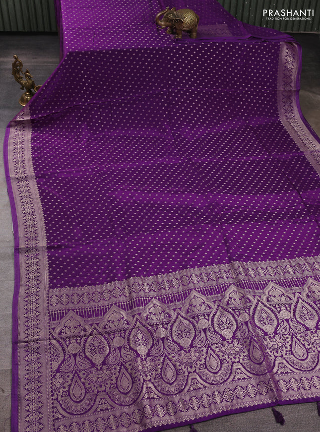 Banarasi silk saree violet with allover thread & zari woven buttas and zari woven border
