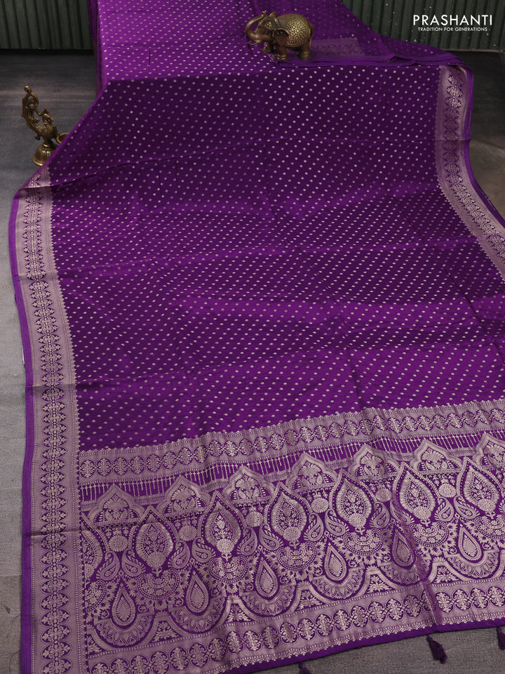 Banarasi silk saree violet with allover thread & zari woven buttas and zari woven border