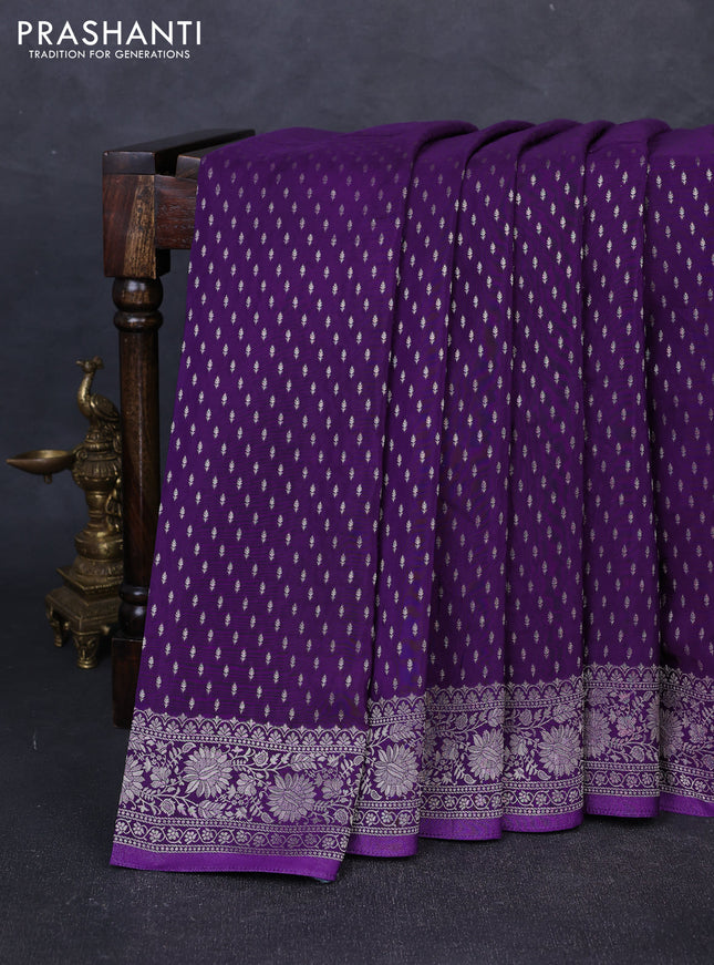 Banarasi silk saree violet with allover thread & zari woven buttas and zari woven border