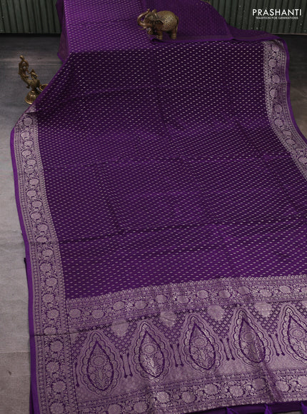 Banarasi silk saree violet with allover thread & zari woven buttas and zari woven border