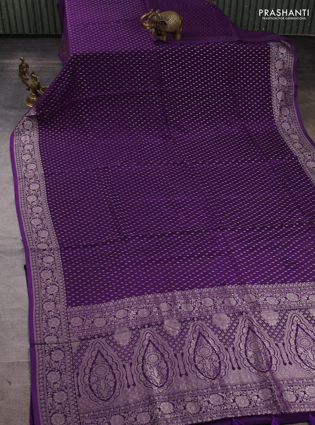 Banarasi silk saree violet with allover thread & zari woven buttas and zari woven border