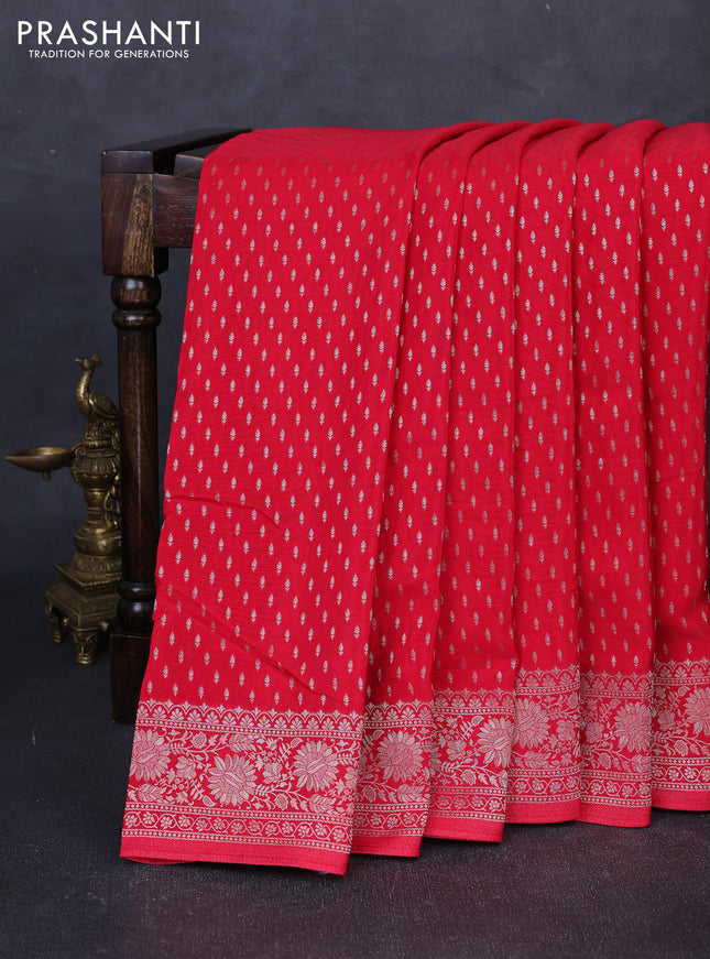 Banarasi silk saree red with allover thread & zari woven buttas and zari woven border