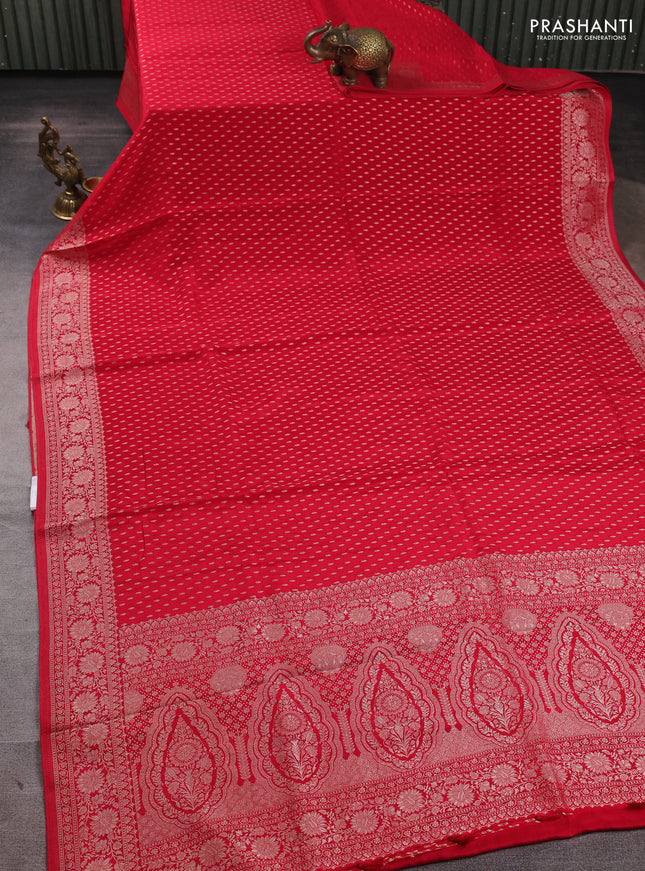 Banarasi silk saree red with allover thread & zari woven buttas and zari woven border