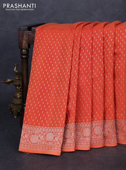 Banarasi silk saree rust shade with allover thread & zari woven buttas and zari woven border