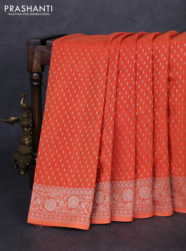 Banarasi silk saree rust shade with allover thread & zari woven buttas and zari woven border