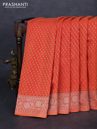 Banarasi silk saree rust shade with allover thread & zari woven buttas and zari woven border