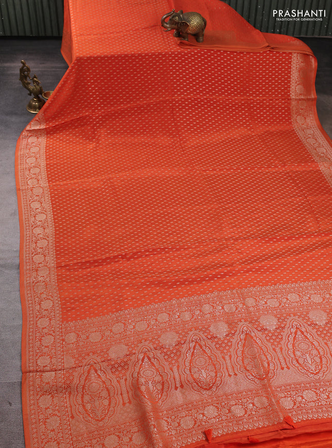Banarasi silk saree rust shade with allover thread & zari woven buttas and zari woven border