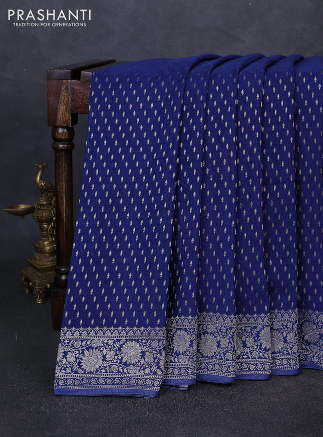 Banarasi silk saree navy blue with allover thread & zari woven buttas and zari woven border