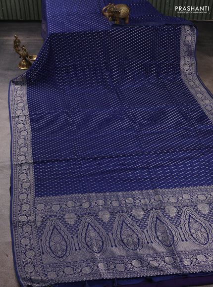 Banarasi silk saree navy blue with allover thread & zari woven buttas and zari woven border