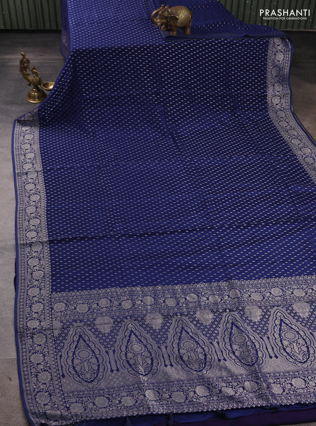 Banarasi silk saree navy blue with allover thread & zari woven buttas and zari woven border