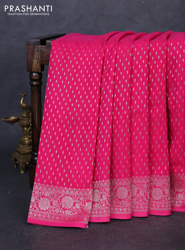 Banarasi silk saree pink with allover thread & zari woven buttas and zari woven border