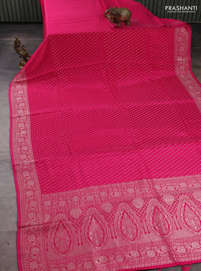 Banarasi silk saree pink with allover thread & zari woven buttas and zari woven border