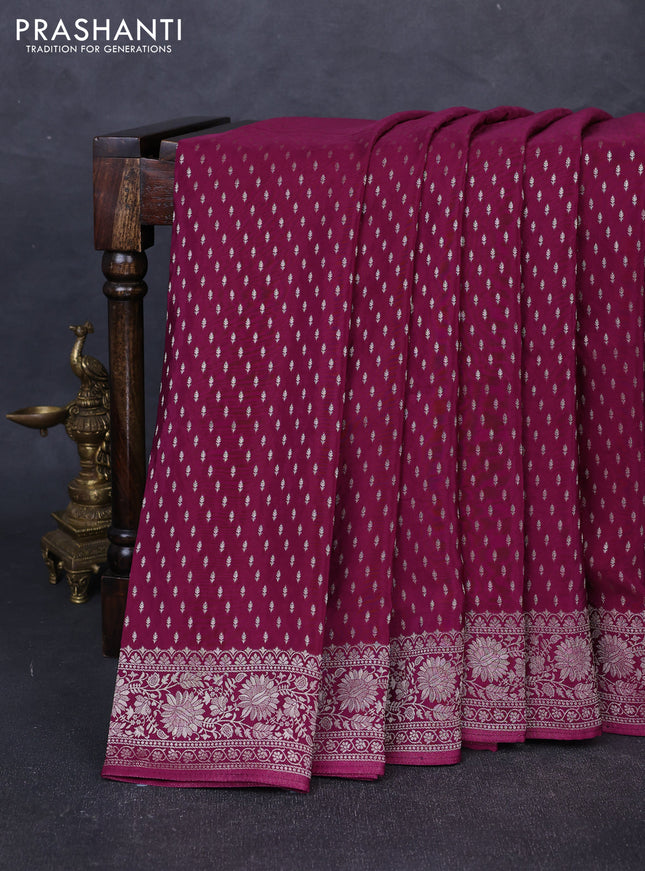 Banarasi silk saree deep wine with allover thread & zari woven buttas and zari woven border