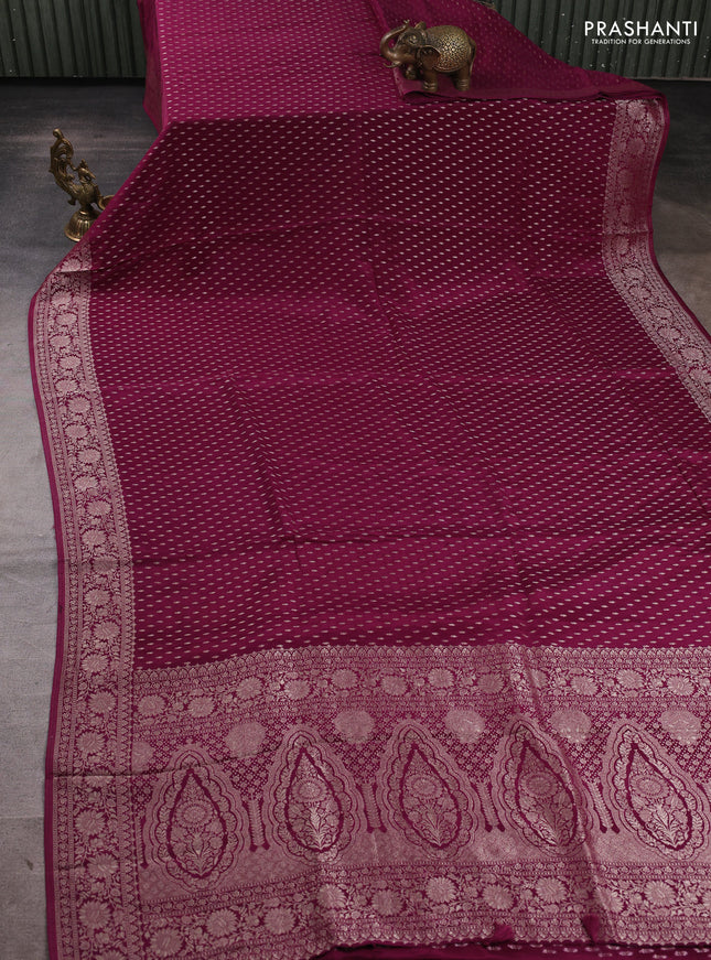 Banarasi silk saree deep wine with allover thread & zari woven buttas and zari woven border