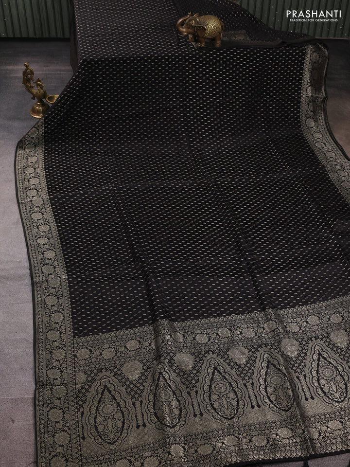 Banarasi silk saree black with allover thread & zari woven buttas and zari woven border