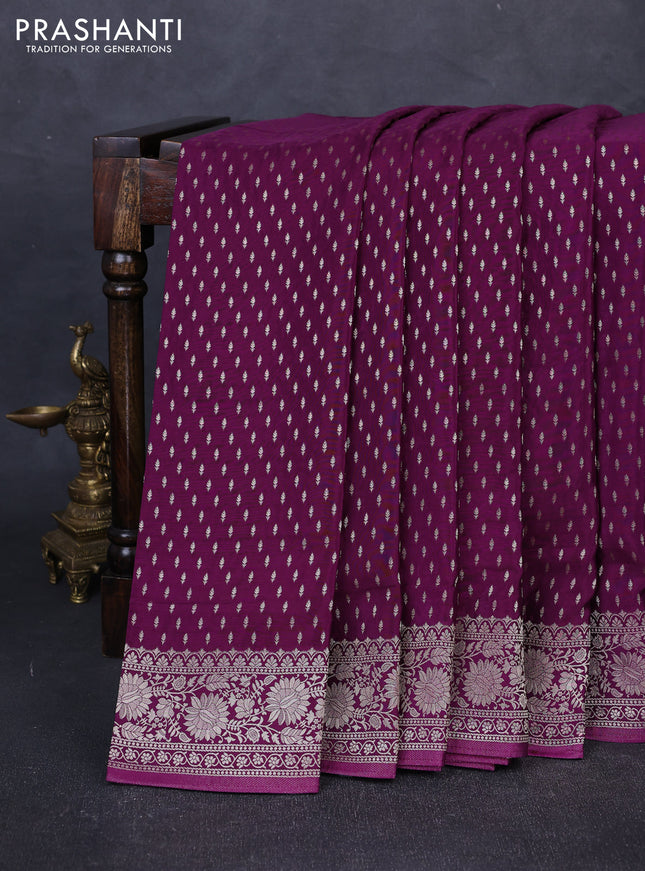 Banarasi silk saree deep purple with allover thread & zari woven buttas and zari woven border