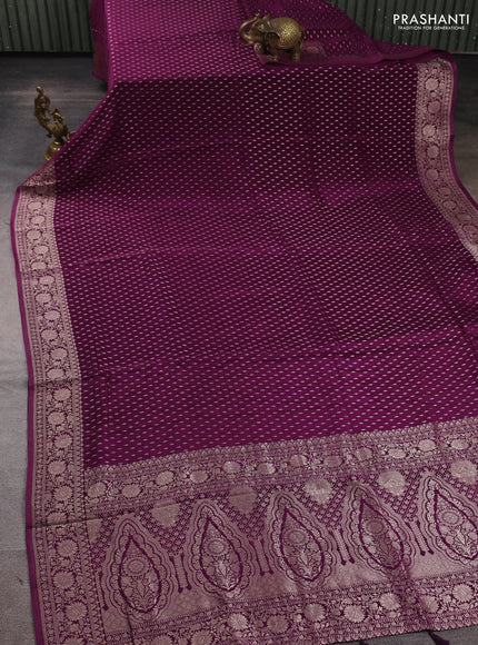Banarasi silk saree deep purple with allover thread & zari woven buttas and zari woven border