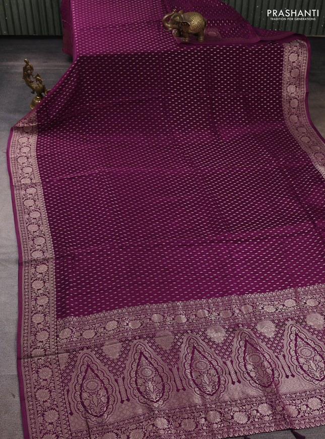 Banarasi silk saree deep purple with allover thread & zari woven buttas and zari woven border