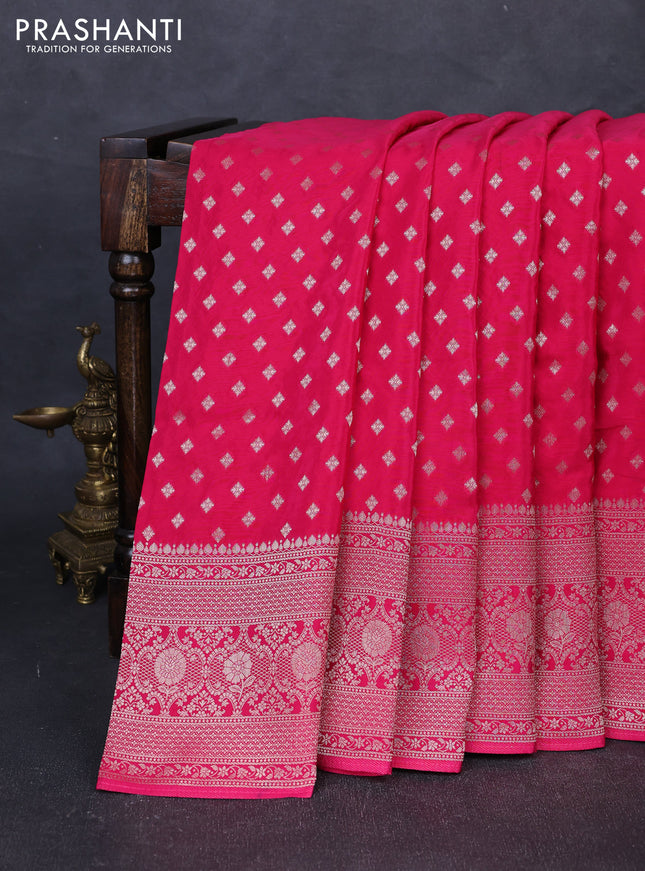 Banarasi silk saree dark pink with allover thread & zari woven buttas and zari woven border