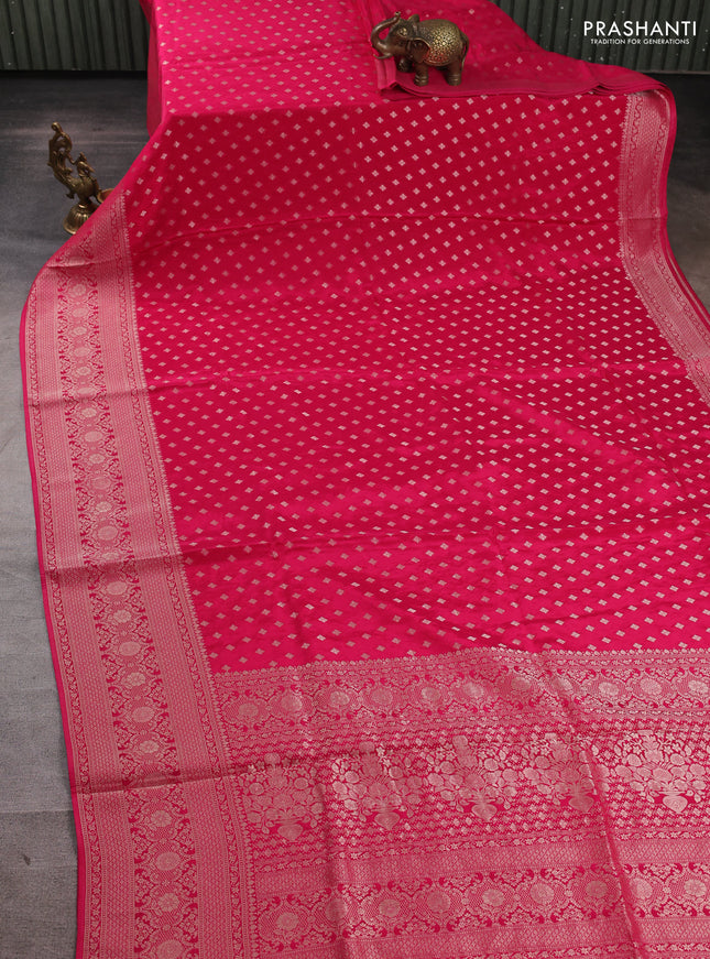 Banarasi silk saree dark pink with allover thread & zari woven buttas and zari woven border
