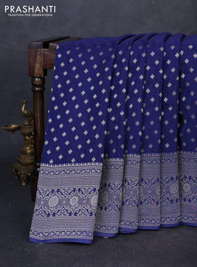Banarasi silk saree navy blue with allover thread & zari woven buttas and zari woven border