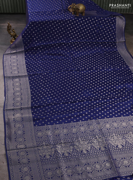 Banarasi silk saree navy blue with allover thread & zari woven buttas and zari woven border