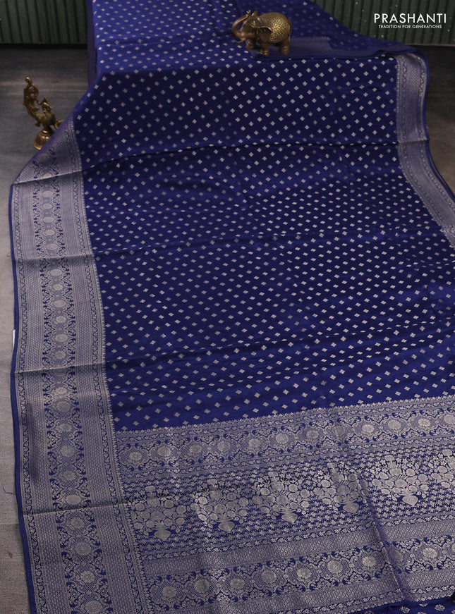 Banarasi silk saree navy blue with allover thread & zari woven buttas and zari woven border