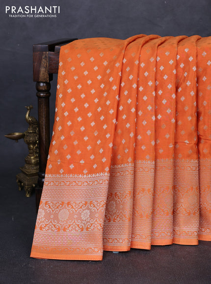 Banarasi silk saree rust shade with allover thread & zari woven buttas and zari woven border