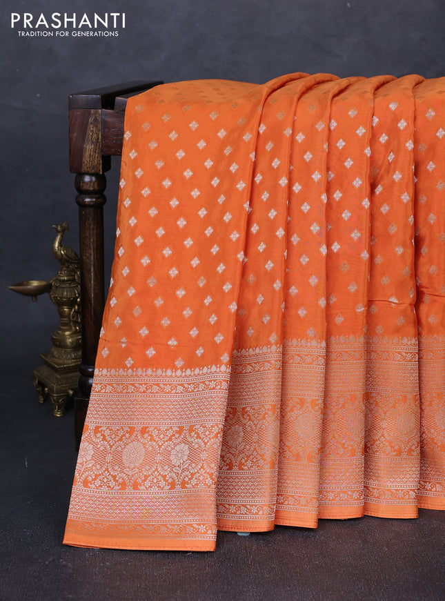 Banarasi silk saree rust shade with allover thread & zari woven buttas and zari woven border