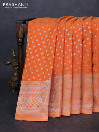 Banarasi silk saree rust shade with allover thread & zari woven buttas and zari woven border