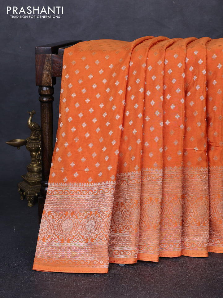 Banarasi silk saree rust shade with allover thread & zari woven buttas and zari woven border