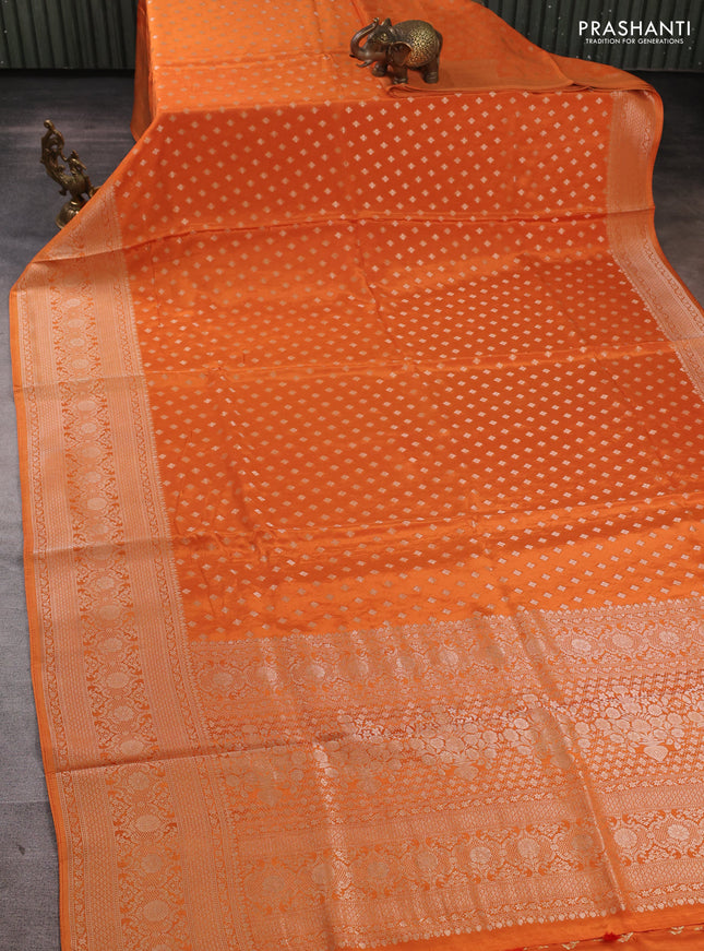 Banarasi silk saree rust shade with allover thread & zari woven buttas and zari woven border
