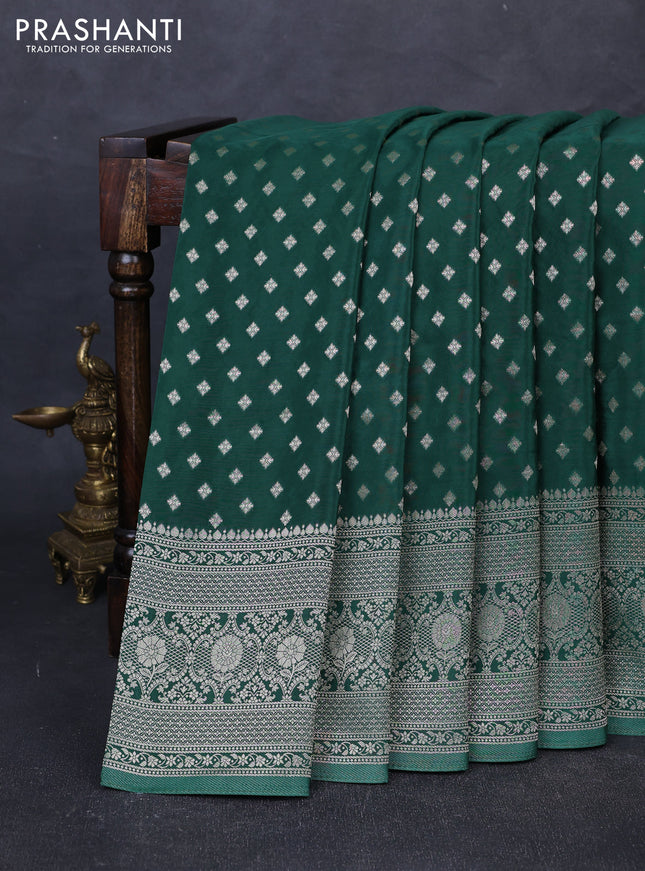 Banarasi silk saree green with allover thread & zari woven buttas and zari woven border