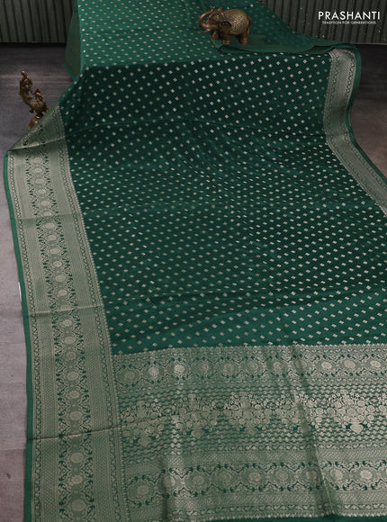 Banarasi silk saree green with allover thread & zari woven buttas and zari woven border