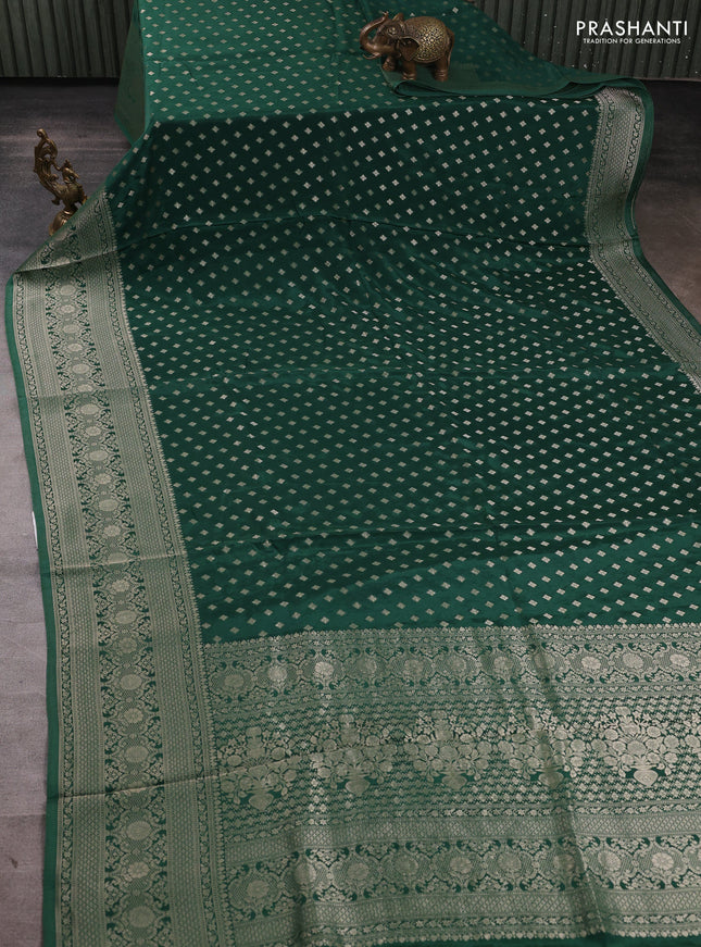 Banarasi silk saree green with allover thread & zari woven buttas and zari woven border