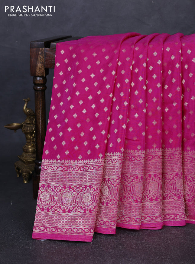 Banarasi silk saree pink with allover thread & zari woven buttas and zari woven border