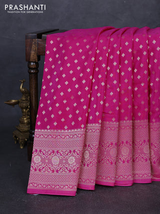 Banarasi silk saree pink with allover thread & zari woven buttas and zari woven border