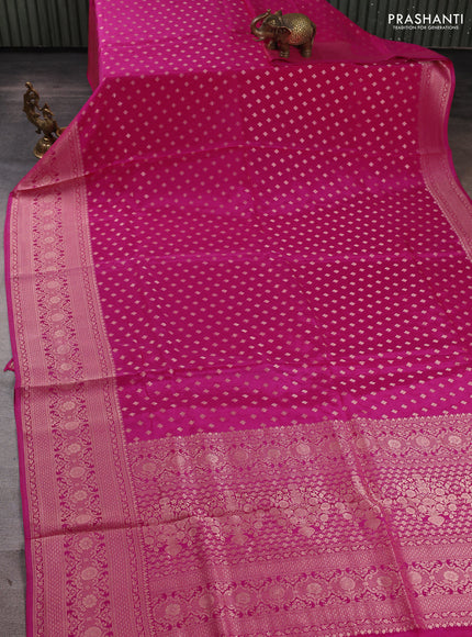 Banarasi silk saree pink with allover thread & zari woven buttas and zari woven border
