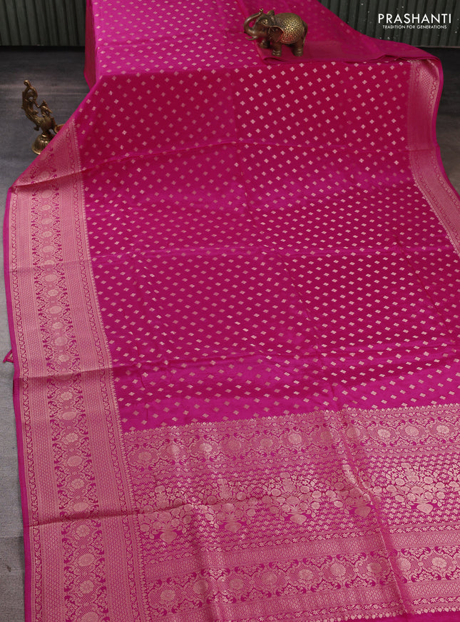 Banarasi silk saree pink with allover thread & zari woven buttas and zari woven border