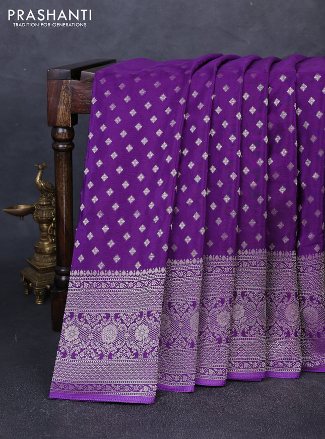 Banarasi silk saree violet with allover thread & zari woven buttas and zari woven border