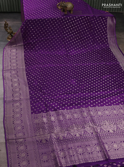 Banarasi silk saree violet with allover thread & zari woven buttas and zari woven border