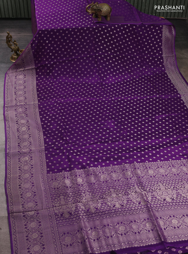 Banarasi silk saree violet with allover thread & zari woven buttas and zari woven border